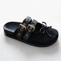 Black Gold Stud Double Buckle Bow Sandals
