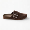 Brown Suede Mule Clog with Adjustable Buckle Sandals