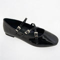Black Patent Triple Buckle Mary Jane Flats