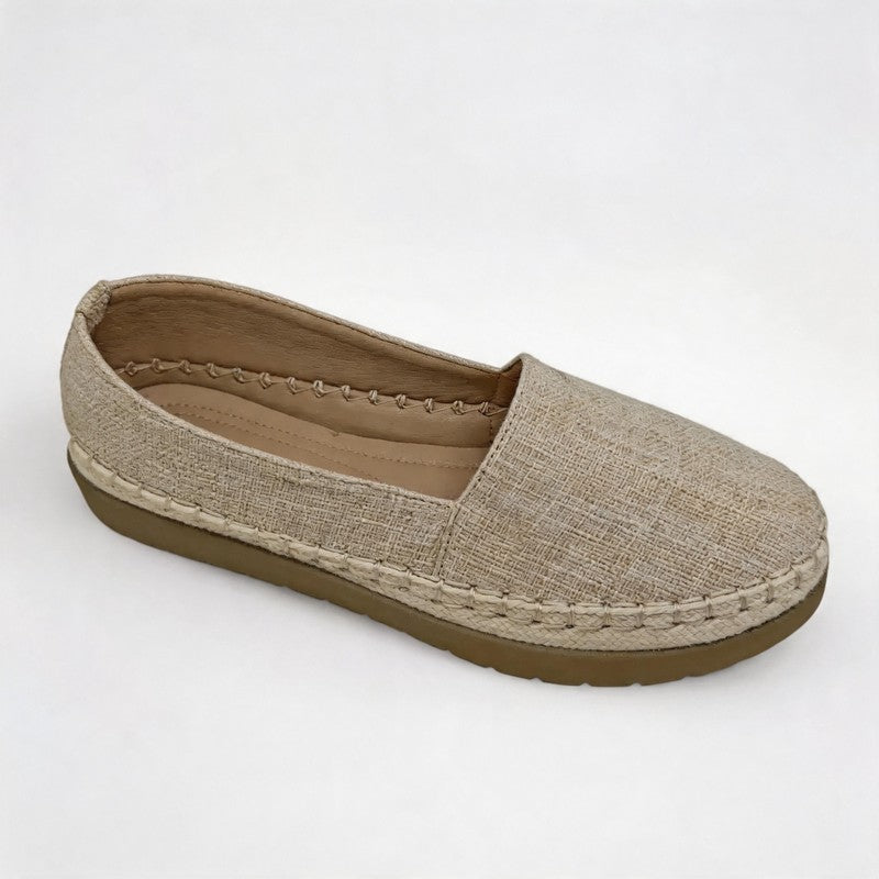 Beige Linen Espadrille Slip-on Flats