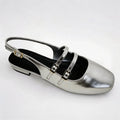 Silver Metallic Double Buckle Slingback Mary Jane Flats