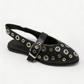 Black Metal Eyelet Slingback Flat Shoes