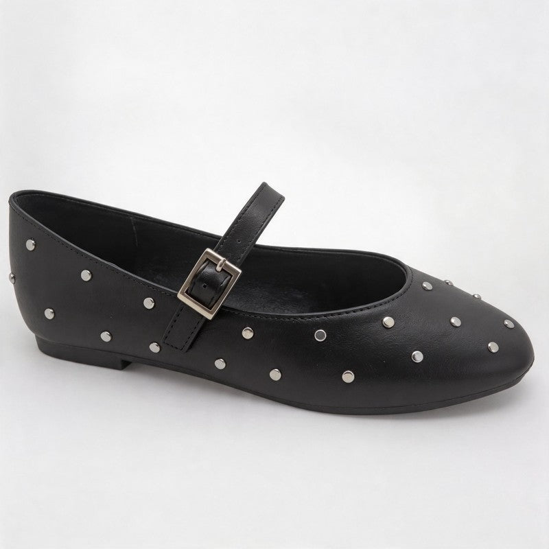 Black All-Over Studded Mary Jane Flats