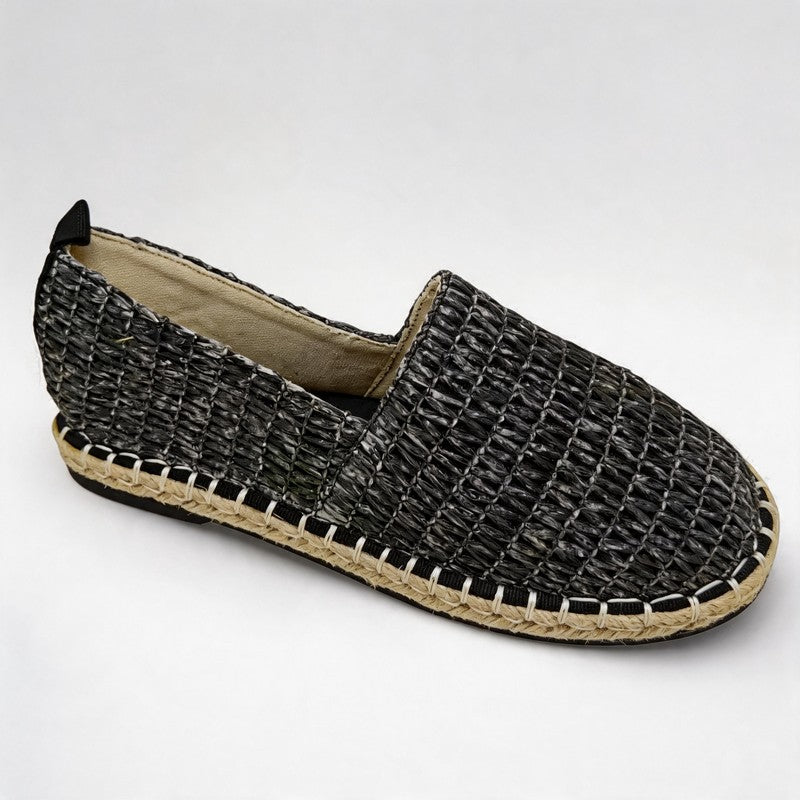 Black Woven Espadrille Slip-on Flats