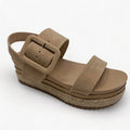 Khaki Nubuck Buckle Espadrille Wedge Sandals