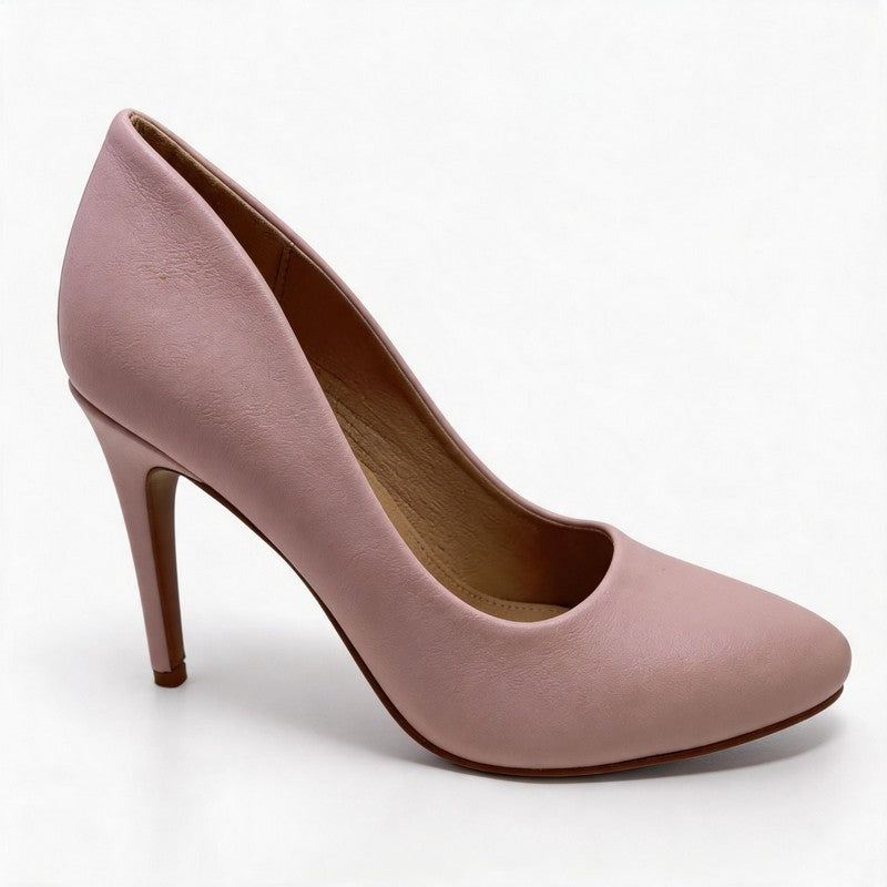 Pink Leather Pointed Toe Stiletto Heels Pumps