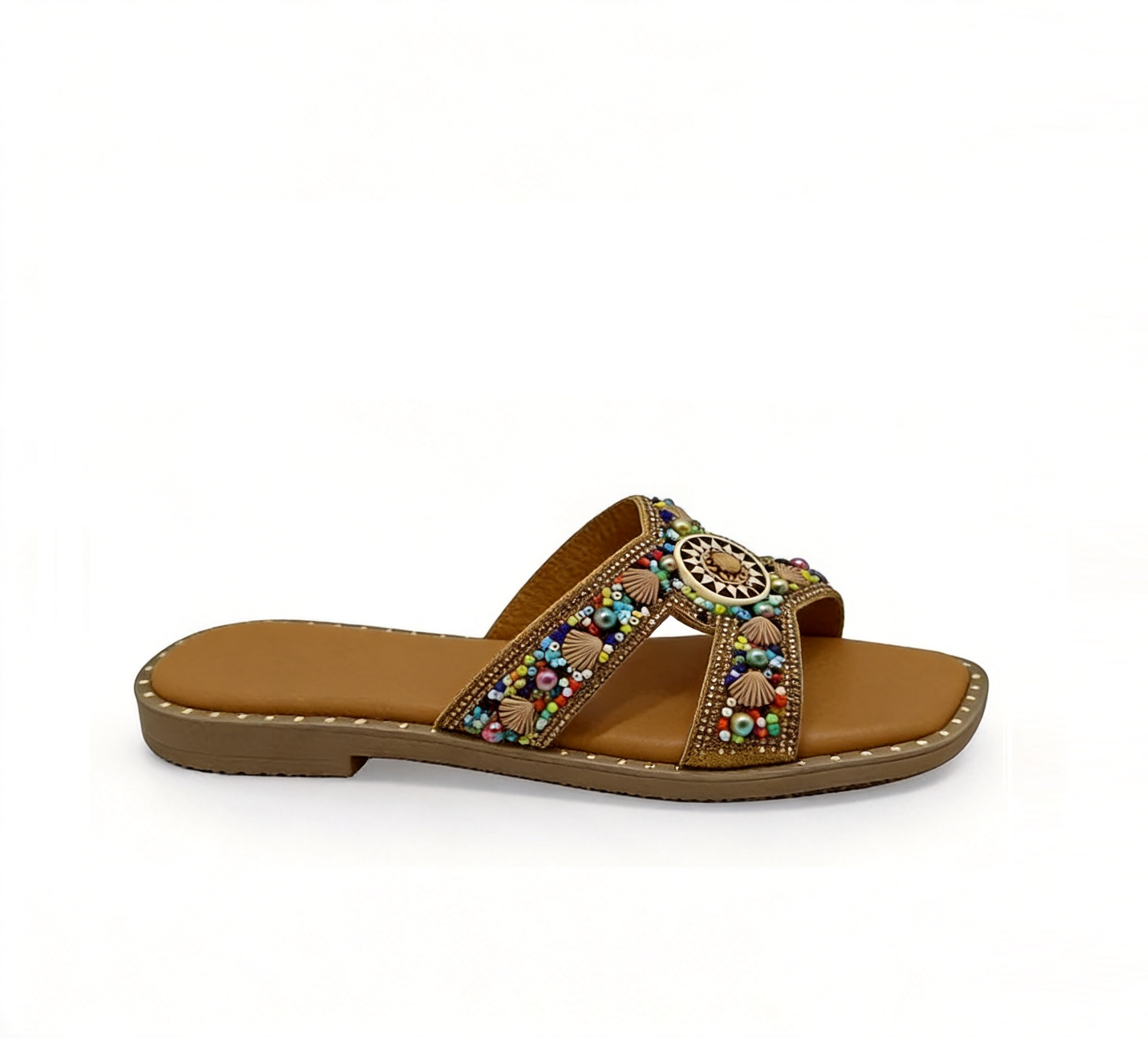 Boho Beaded Flat Slide Sandals for Women