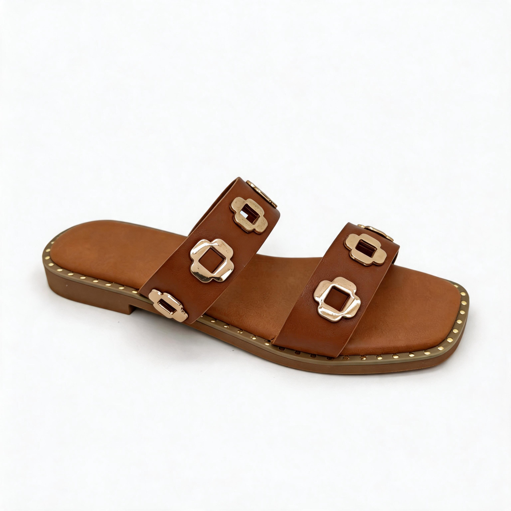 Women's Pearl Embellished Ankle Strap Flat Sandals