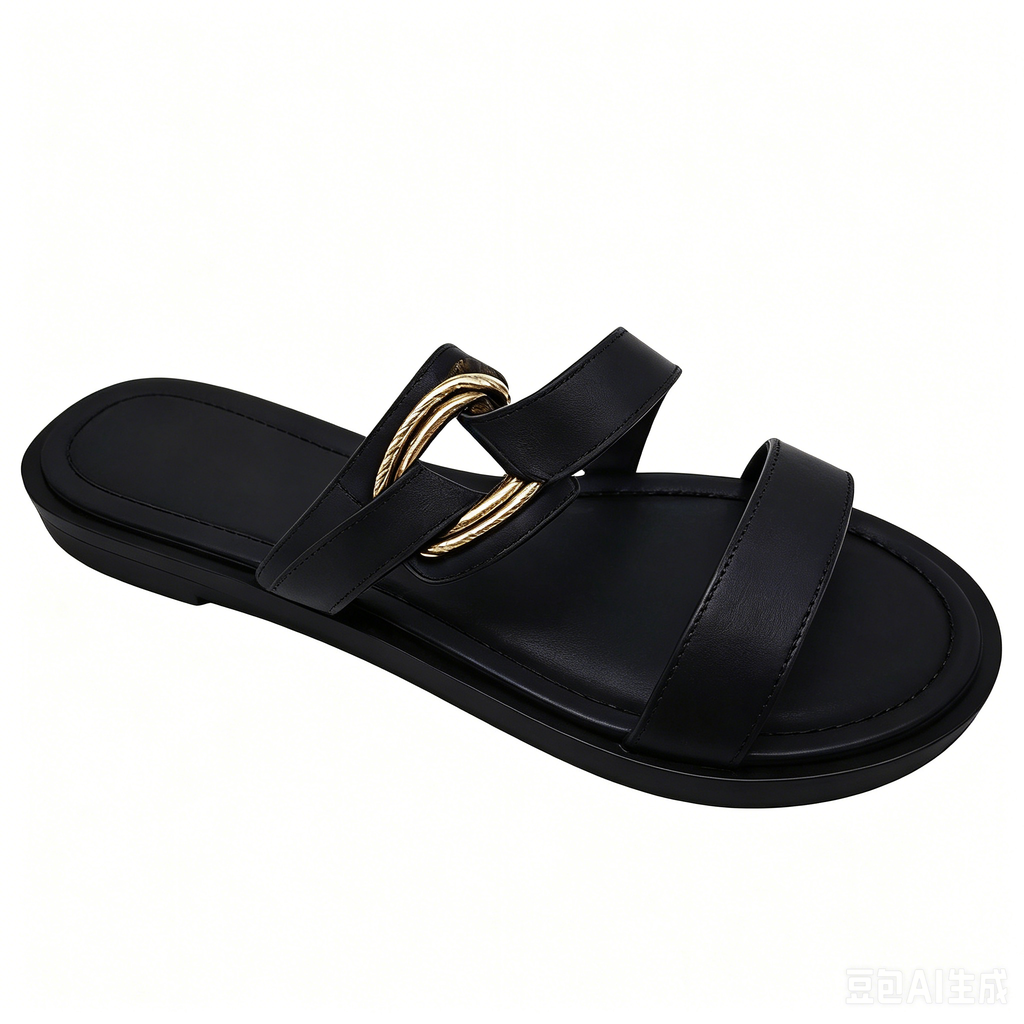 Brown Gold Circle Open Toe Slide Sandals for women