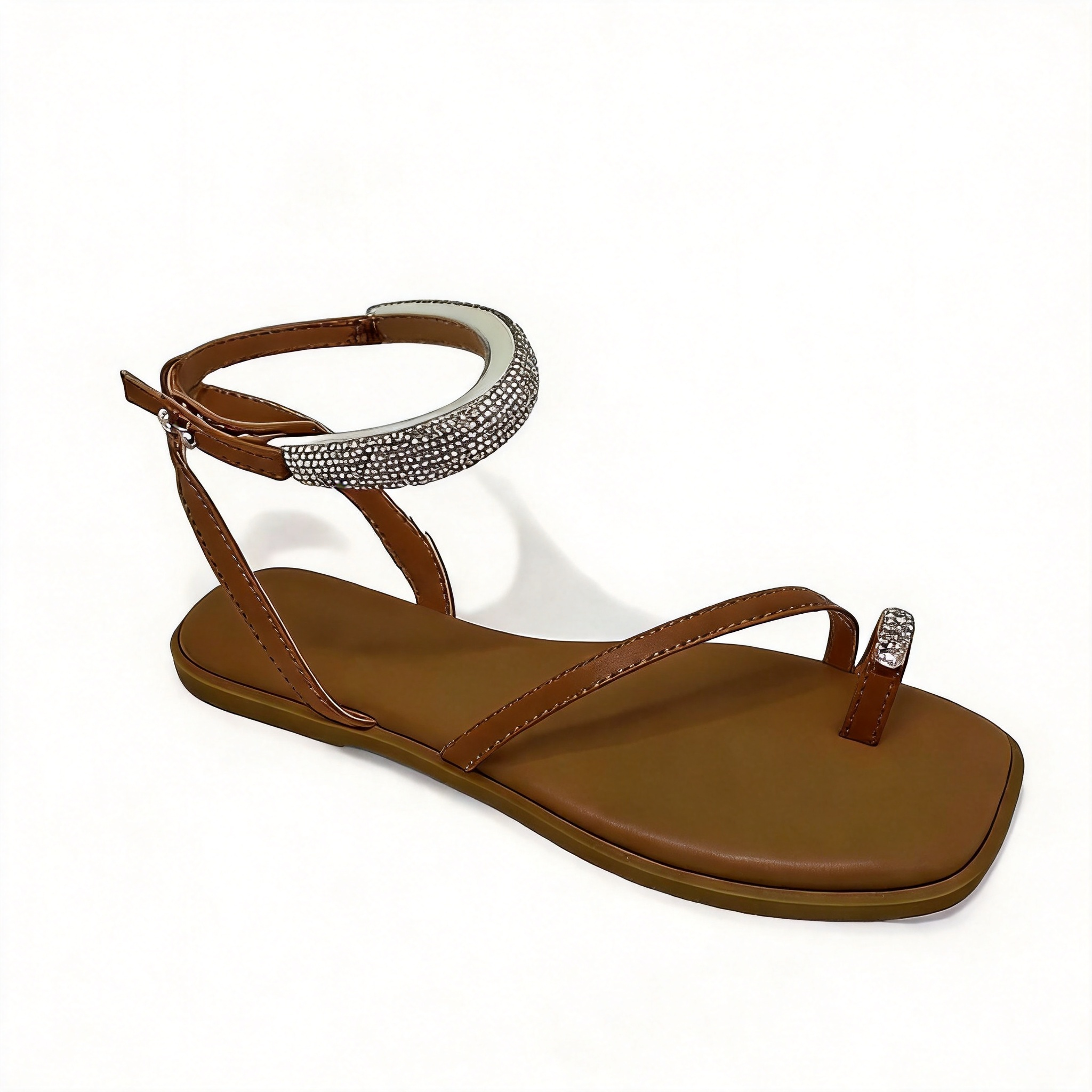 Rhinestone Ankle Wrap Toe Loop Sandals