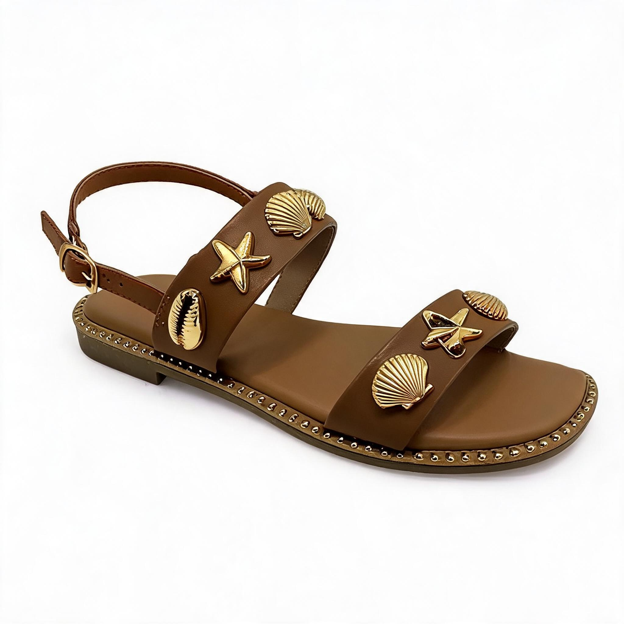 Gold Seashell Starfish Strappy Sandals
